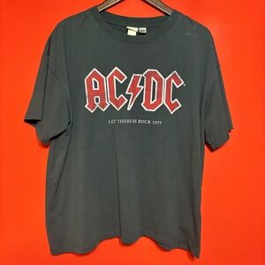 ACDC Let‎ There Be Rock 1977 T Shirt H&M Gray Large Graphic Band Tee